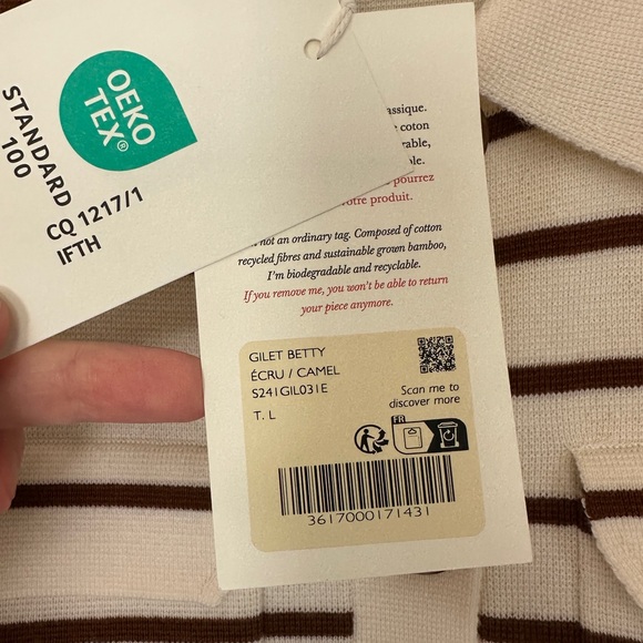 Sezane White and Brown Striped Cardigan Sweater - Picture 4 of 6